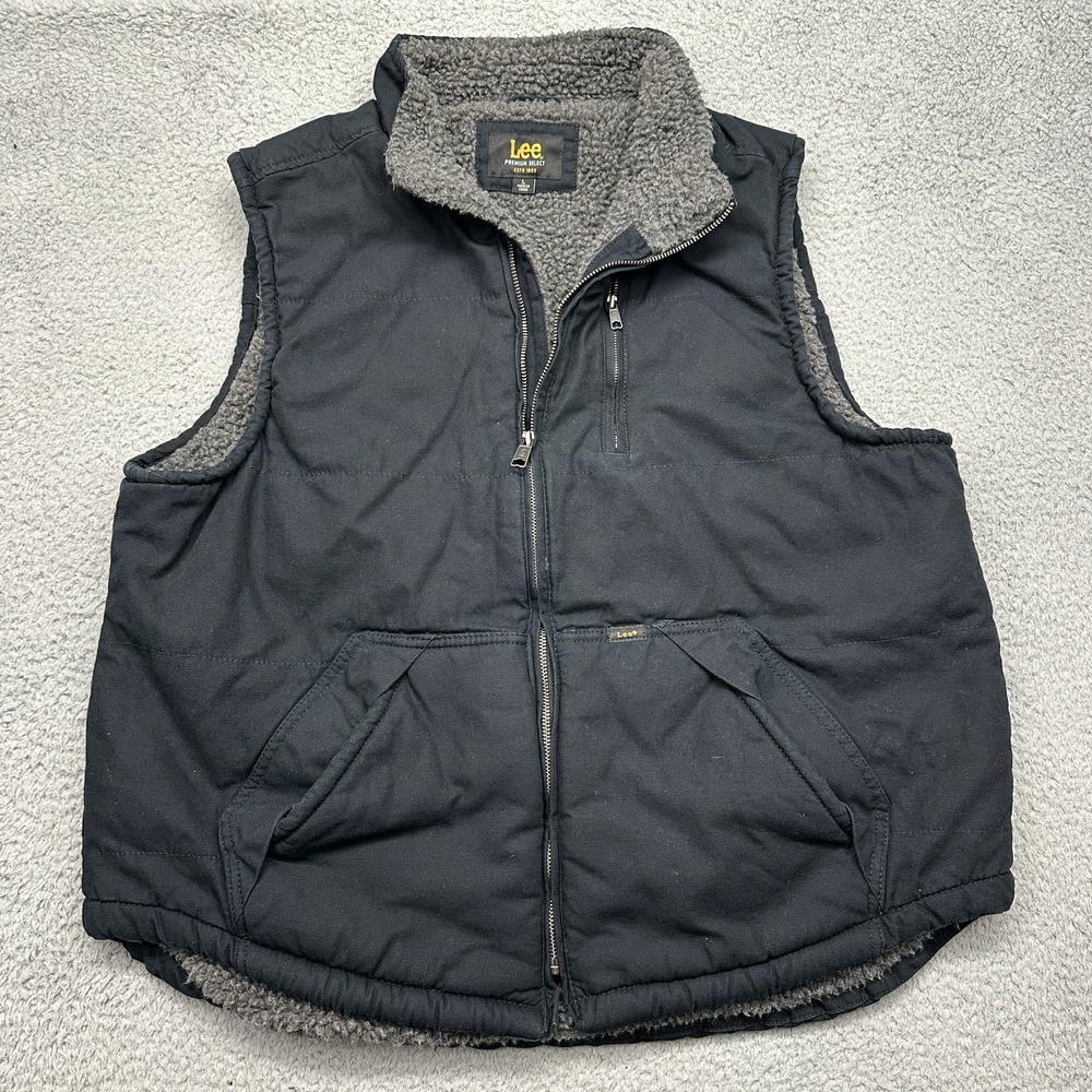Lee Workwear LM32VT688 Mens Large Black Sherpa Lined Canvas Zip Pocket Vest
